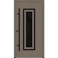 Haustuerenland.de Aluminium Haustür "FRAUKE" 82 mm RC2 BLACKLINE 8 Sprossenfelder Beigegrau RAL 7006 beidseitig innen öffnend DIN links