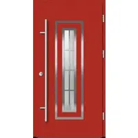 Haustuerenland.de Aluminium Haustür "FRAUKE" 82 mm RC2 mit Sprossen Feuerrot RAL 3000 beidseitig außen öffnend DIN rechts