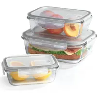 DS Produkte GOURMETmaxx Glas-Frischhaltedosen Klick-it 3er Set | Spülmaschinen- Mikrowellen- und Gefrierschrankgeeignet | Aufbewahrungsbox mit Deckel | Grau **