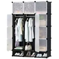 Rexo Großer modularer Kleiderschrank schwarzer klappbarer Kleiderschrank geräumig