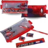 Sarcia.eu MARVEL Spider Man Transparentes FEDERMÄPPCHEN mit Reißverschluss MIT AUSSTATTUNG, Sachet für Jungen, SCHULSET