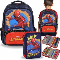 Sarcia.eu MARVEL Spider Man SCHULSET für einen Jungen: verstärkter RUCKSACK + FEDERTASCHE mit Schulmaterial, SCHUL SET
