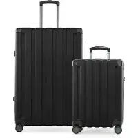 Hauptstadtkoffer Q-Damm - 2er Koffer-Set, großer Koffer XL Extension + Kabinenkoffer Flugzeug Bordkoffer + Check-In Rollkoffer, Trolleys mit Doppel-Rollen, TSA,Schwarz