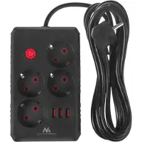 Macleans Steckdosenleiste 4-Steckdosen-Verlängerungskabel + 3xUSB 110-240V AC 50/60Hz 2.1A max 2500W 3m schwarz MCE393 B