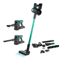 Primo PR509SV 3-in-1 Stielstaubsauger Kabellos - Beutelloser Staubsauger - Staubbuster - Zusätzliche Fluffybrush - Grau/Grün