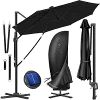 Kesser Sonnenschirm Ampelschirm SUN Rund XL Ø330 cm Inkl. Windschtzseile & Abdeckung 7-Fach Verstellbar Drehbar Neigbar Kippbar Groß 360° Drehbar Gartenschirm mit Kurbel Sonnenschutz UV50+