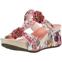 LAURA VITA Damen Pantolette mit Nieten Plateau und Keilabsatz Barry 44, Größe:40 EU, Farbe:Rosa