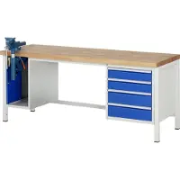 RAU Werkbank mit Schraubstock - 4 Schubladen - 120:2 / 150:2 - 840 x 2.000 x 700 mm (HxBxT) - Traglast 1.250 kg - Buche