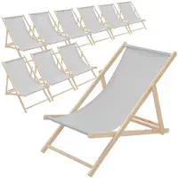 ECD-Germany 10x Liegestuhl klappbar aus Holz, Hellgrau, bis 120kg, 3 Liegepositionen, Sonnenliege Gartenliege Relaxliege Strandliege Strandliegestuhl