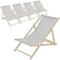 ECD-Germany 5x Liegestuhl klappbar aus Holz, Hellgrau, bis 120kg, 3 Liegepositionen, Sonnenliege Gartenliege Relaxliege Strandliege Strandliegestuhl