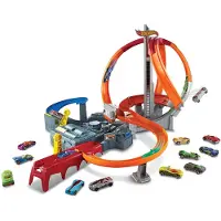 Mattel CDL45 - Hot Wheels - Trackset Mega-Crash Superbahn – Adrenalin pur! (1 Fahrzeug enthalten)