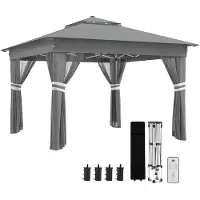 Outsunny Faltpavillon ca. 3 x 3 m, Pavillon mit LED, 4 Netzvorhängen, Seitenwand
