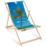 AllBags Holz Liegestuhl klappbar „Palme am Strand“ – Gartenstuhl Relaxstuhl Sonnenliege Balkon Terrasse