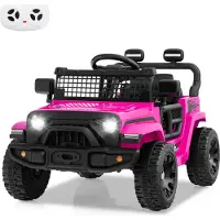 Costway 12V Kinder Elektroato, Elektro Auto mit Fernbedienung, Musik, Hupe, LED-Lichter & 3 Geschwindigkeiten, Elektrofahrzeug für Kinder 3+ Rosa