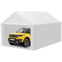 TRMLBE Carport 4x6 m Zeltgarage mit Abnehmbar Seitenwände Große Garagenzelt Lagerzelt UV-Schutz Windfest Winterfest Autozelt Unterstand, Weiß
