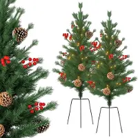 TRMLBE Weihnachtsbaum Klein mit Beleuchtung 76cm Mini Tannenbaum K¹nstlich mit Erdn?geln, 2 St¹ck Christmas Tree f¹r Innen- und Au?endekoration (10 Tannenzapfen+10 Beere)