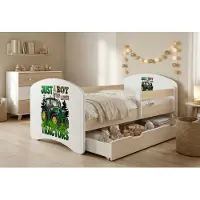 Happy Babies Kinderbett mit Rausfallschutz Junge 140x70 Bett für Kinderzimmer mit Schublade Matratze Einzelbett für Kinder, Heller Birnbaum, Traktor