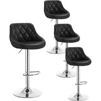 Woltu 4er Set Barhocker Barstuhl leichte reinige Kunstleder, Gute gepolsterte Sitzfläche, Höhenverstellbar 360° Drehbar, Farbwahl, Schwarz