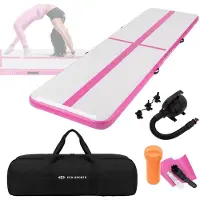 ECD-Germany Aufblasbare Gymnastikmatte Turnmatte Airtrack 4m, Rosa, 10 cm Dicke, inkl. Tragetasche, Luftpumpe & Flick-Set, Fitnessmatte Tumbling Matte