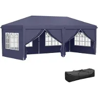 Welikera Faltpavillon 6 x 3 m, abnehmbare Seitenwände, große Fenster, Reißverschlusstüren, Stahlrahmen, Blau