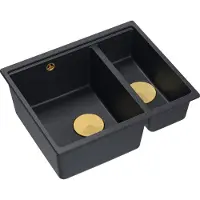 Quadron Spülbecken 1,5-Becken Spüle | Größe: 55,5 x 46 x 22 cm | LOGAN 150 | Küchenspüle Granitspüle aus GraniteQ mit Siphon | Carbon + Golden