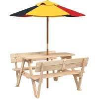 Syfax Picknicktisch für 4 Kinder mit Sonnenschirm Massivholz Tanne