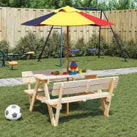vidaXL Möbel Picknicktisch für 4 Kinder mit Sonnenschirm Massivholz Tanne - Gartentische 3281617