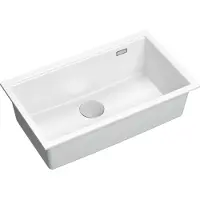 Quadron Spülbecken 1-Becken Spüle | Größe: 70 x 37 x 23,5 cm | LOGAN 110 | Unterbauspüle Granitspüle aus GraniteQ mit Siphon | Weiß + Stahl PVD