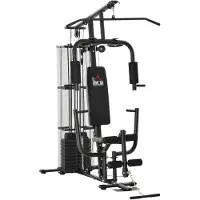 BundiGlassware Kraftstation Fitnessstation Fitnessgerät Multifunktion Krafttraining Multistation Trainingsstation mit Latzug Butterflystange 45kg Gewichten Seil, Fitnessgeräte für Zuhause Schwarz