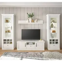 Lomadox Wohnwand in Pinie weiß mit LED-Beleuchtung, 4-teilig, Landhaus-Stil - RAPLA-61