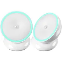 Welikera 2er Set Kompaktes LED Nachtlicht mit Bewegungssensor – USB wiederaufladbar, 360° drehbarer Sockel, magnetische oder Klebe-Montage