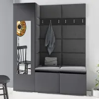 Jerpax Garderoben-Set LINDA – Kleiderschrank mit Polsterplatten, Schuhschrank und Schrankaufsatz, für Flur und Eingangsbereich (Graphit, Trinity 16)