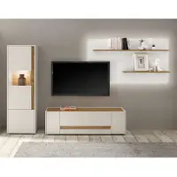 Lomadox Moderne TV Wand inkl. LED-Beleuchtung CRISP-61 in weiß mit Absetzungen in Wotan Eiche Nb., B/H/T: ca. 270/170/45 cm