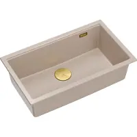 Quadron Spülbecken 1-Becken Spüle | Größe: 70 x 37 x 23,5 cm | LOGAN 110 | Küchenspüle Granitspüle aus GraniteQ mit Siphon | Beige + Golden PVD