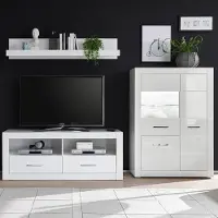 Lomadox TV-Lösung BALVE-61 in Hochglanz weiß mit Wandboard und Highboard BxHxT: 265x185x45cm