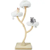 Goplus 178 cm Kratzbaum groß, Katzenbaum mit 3 warmen Liegeflächen, 3 klingelnden Bällen, Sisal-Kratzpfosten und -Brett, Katzenkratzbaum mit gebogenem Metallrahmen für Hauskatzen und Kätzchen (Beige)