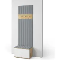 Jerpax Garderoben-Set Aura version 12 mit Schuhregal und Polsterplatten, Ideal für Flur und Eingangsbereich (Weiß / Eiche Artisan, Trinity 14)