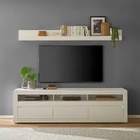 Lomadox Wohnwand in weiß matt modern, Griffleiste austauschbar, 217 cm breit mit Lowboard und Wandboard, 2-teilig CHAVES-61
