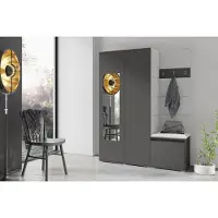 Jerpax Garderoben-Set "Harry", Moderner Kleiderschrank mit Polsterplatten und Schuhschrank – Ideal für Flur und Eingangsbereich (Graphit, Trinity 01)