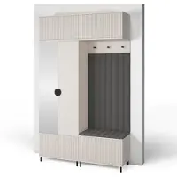 Jerpax Garderoben-Set Ritmo version 2 – gefräste Kleiderschrank mit Polsterplatten, Schuhschrank, für Flur und Eingangsbereich (cashmere, Trinity 15)