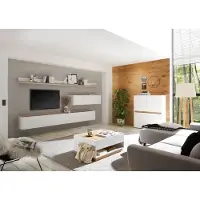 Lomadox Komplettes Wohnzimmer Set CRISP-61 in weiß mit Absetzungen in Wotan Eiche Nb.