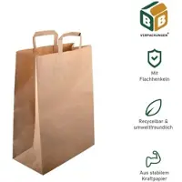 BB-Verpackungen 500 Papiertragetaschen 260 + 120 x 350 mm braun stabile 80 g/m2 Grammatur Papiertüten Geschenktüten