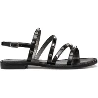 Geox D MADDALUSIAC Sandalen aus Leder mit Riemen und flachem Absatz, Schwarz