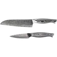 Muxel Messer Set Damast 2-tlg Santokumesser -Obst-und Gemüsemesser