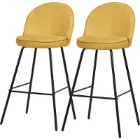 ML-Design Barhocker 2er Set Senf Stoffbezug 75 cm hoch Gepolsterte Barstühle mit Metallgestell Rückenlehne & Fußstütze Küchenstühle Bistrohocker