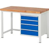 RAU Werkbank Serie 8162, höhenverstellbar, 4 Schubladen, B 1250 x T 700 x H 840 - 1040 mm