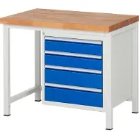 RAU Werkbank Serie 8162, höhenverstellbar, 4 Schubladen, B 1000 x T 7000 x H 840 - 1040 mm