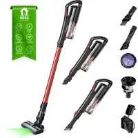 TurboTronic Stielstaubsauger - ZL6 - kabelloser 2in1 Stabstaubsauger & Handstaubsauger, 120 W, 11 kPa Saugleistung, Laser-Bodenbürste, Zyklon-Technologie, HEPA-Filter Rot