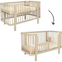 Novi Klara 70x140 cm mitwachsendes Babybett Sand – höhenverstellbar, umbaubar zum Juniorbett mit Rausfallschutz, ab Geburt bis ca. 5–6 Jahre
