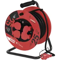 Emos Profi-Kabeltrommel, 25m Kabel mit 4 Schuko Steckdosen, 2,5 mm2 Gummi, IP44, für Außenbereich, P19625